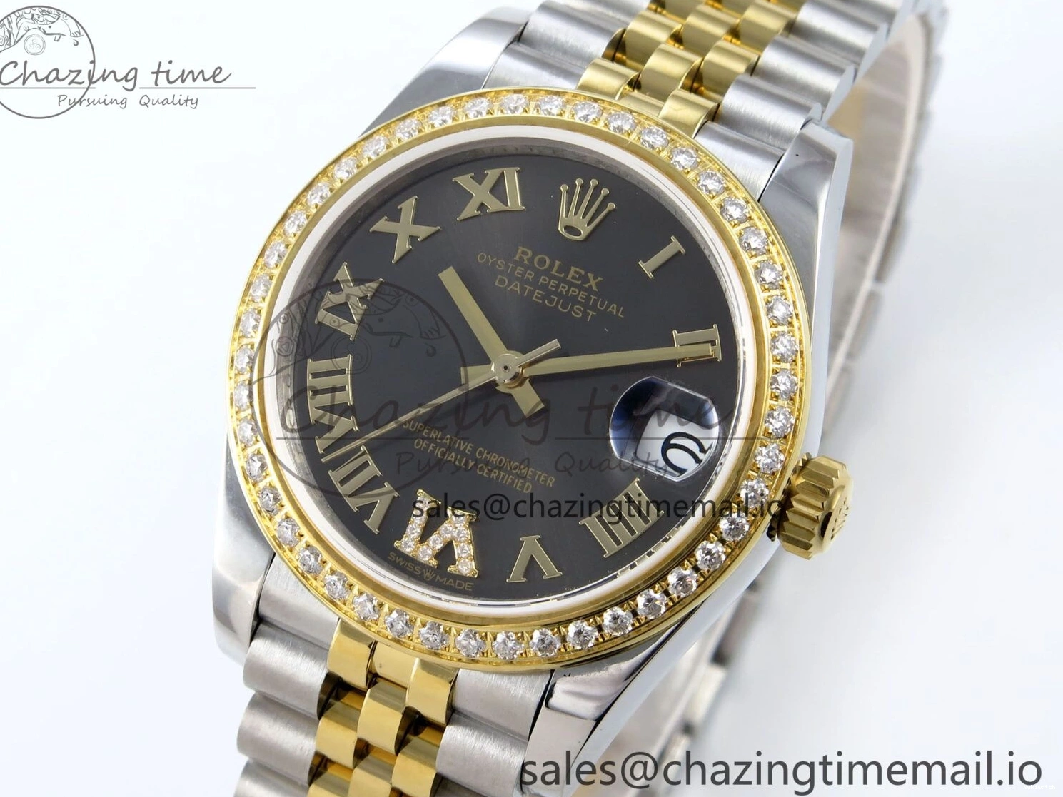 on SS YG DateJust 904L Steel Roman Jubilee Edition Diamonds HZ2236 Bracelet JARF 278383RBR Dial 1:1 Gray Best 31 0404
